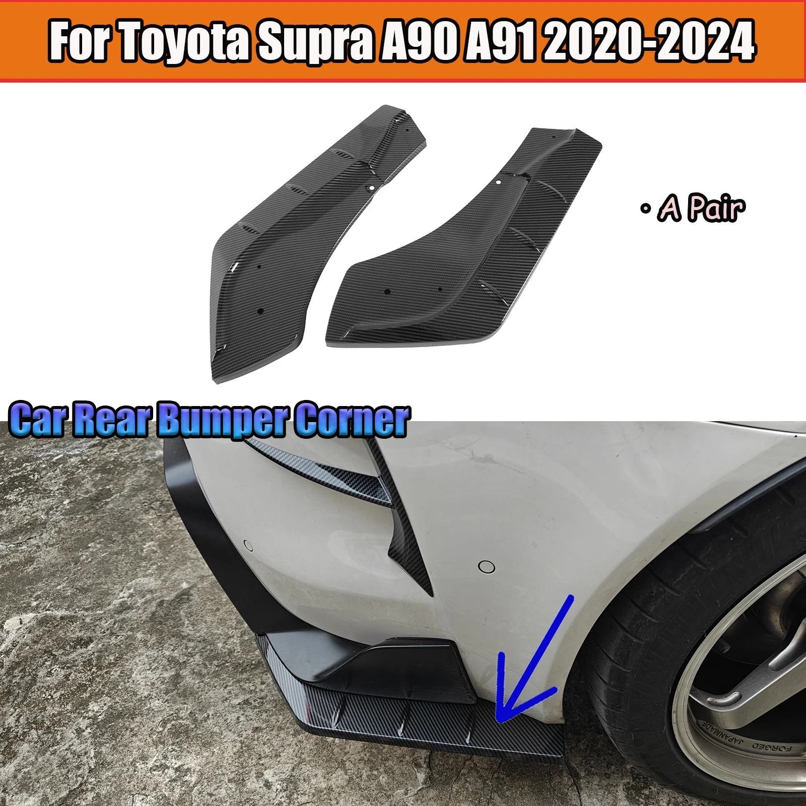 

For Toyota Supra A90 A91 2020-2023 2024 A PairRear Bumper Corner Glossy Black Carbon Fiber Style Car Accessories Body Kits