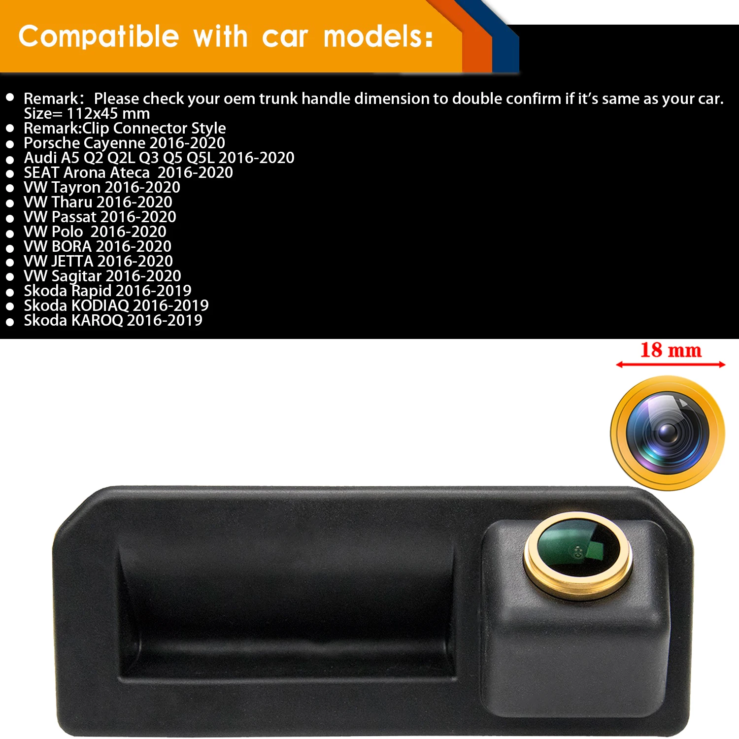 HD 720p Reversing Backup Rear View Camera for Audi Q2 Q5L A5 SEAT Arona Ateca Skoda Karoq KODIAQ Cayenne Bora POLO 2015-2019