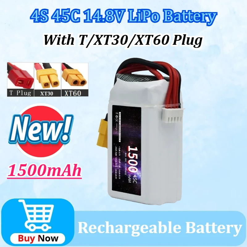 

Upgraded 14.8V 1500mAh 4S 45C LiPo Battery for RC Car Quadcopter Helicopter Boat Drones Spare Parts Battery T/XT30/XT60 Plug
