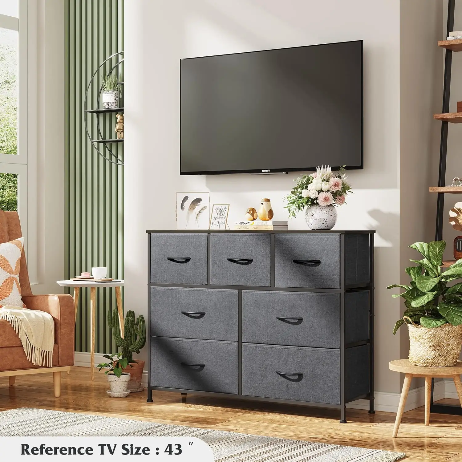 Imagem -05 - Wlive Dresser tv Stand Centro de Entretenimento com Gavetas de Tecido Media Console Table com Armação de Metal e Madeira Top para tv até