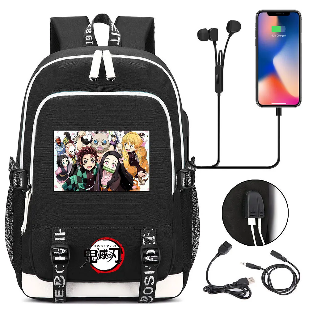 New Demon Slayer Kimetsu No Yaiba Backpack Men Women USB Charging Laptop Travel Bags Boy Girl Student Backpack Casual Mochila