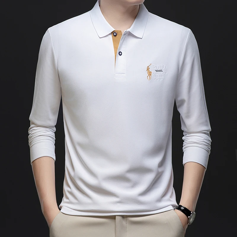 

2025 New Long Sleeved Polo Shirt Men's Lapel T-shirt High-end Embroidered Upper Garment Business Casual Shirt