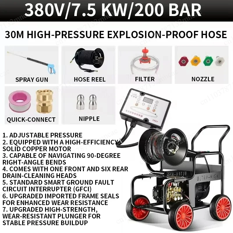 Stainless Steel Pump Head High-Pressure Washer Pipe Deic Portable Drain Cleaner Permanent Magnet Variable Frequency