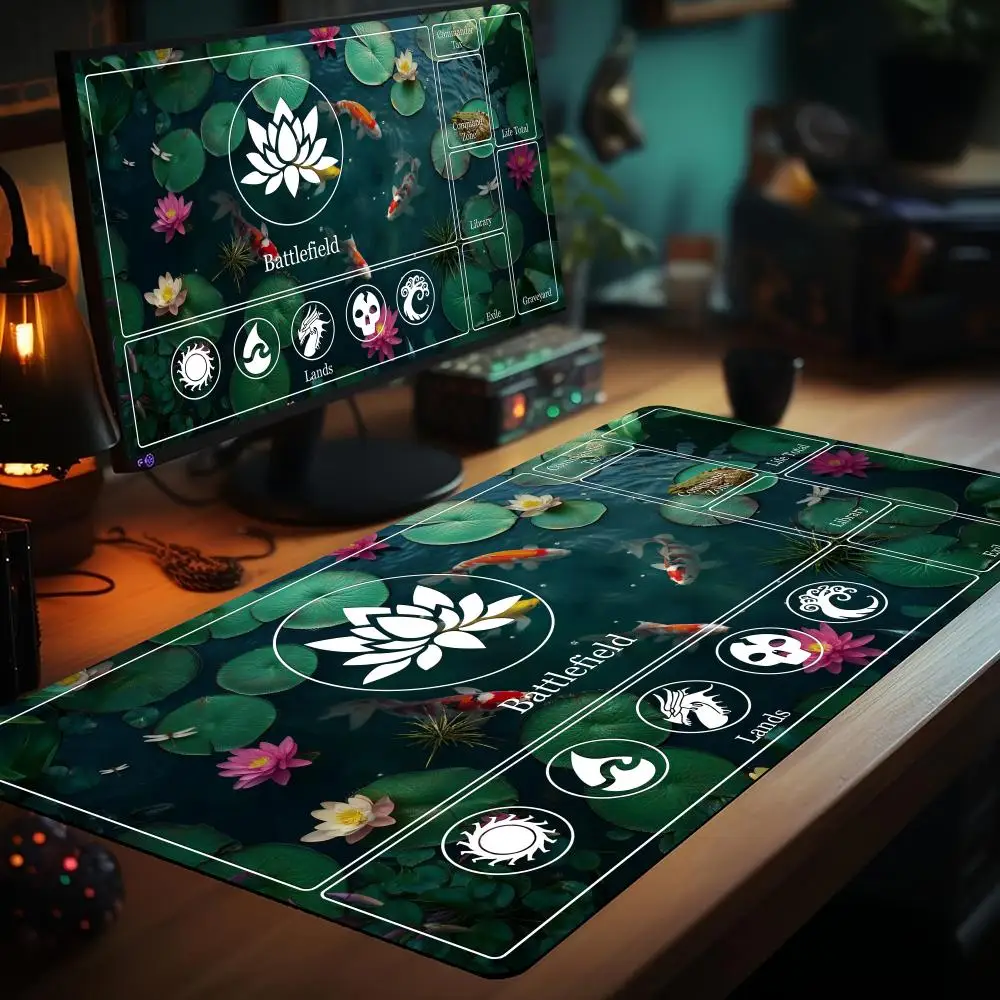 

Magic Trade Card Battle Gaming Matsplaymat Водяная лилия и кои узоры Коврик для мыши Резиновый противоскользящий настольный коврик Коврик для клавиатуры Коврик для мыши