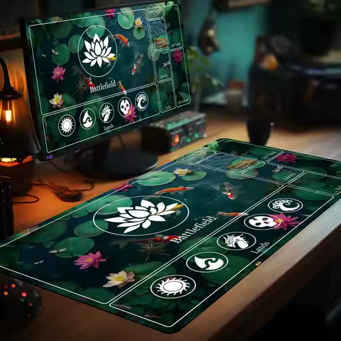 Magic Trade Card Battle Gaming matsplaymat Water lily and koi patterns Mouse Pad Rubber anti-slip Desk Mat Keypad mousepad