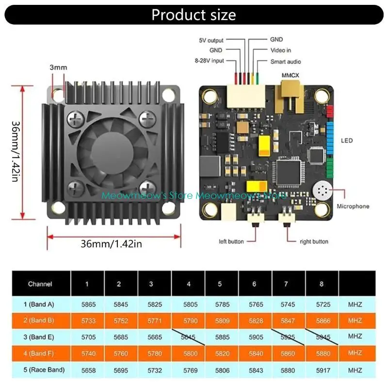 W91A 1 SET 5.8GHz 3000MW FPV جهاز إرسال فيديو مع سلك اتصال لـ AAV