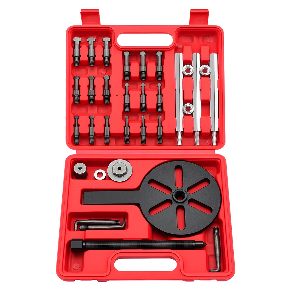 21in1 Bearing Puller Set Inner Hole Three-Jaw Puller with Curved Hook & Red Steel Collet Multifunctional Bearing Removal Tool