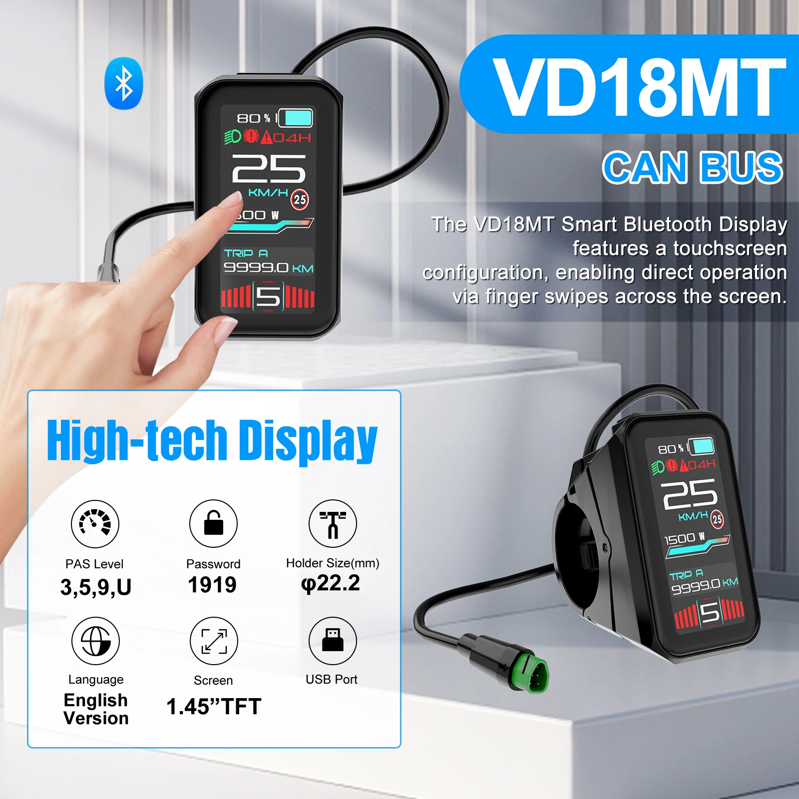 BAFANG KAN Display Elektrische Fietscomputer DPC010 VD618 EKD01 Bluetooth Bafang KAN BUS Protocol Motoren 5Pin Mannelijke Ebike Conversie - afbeelding 1
