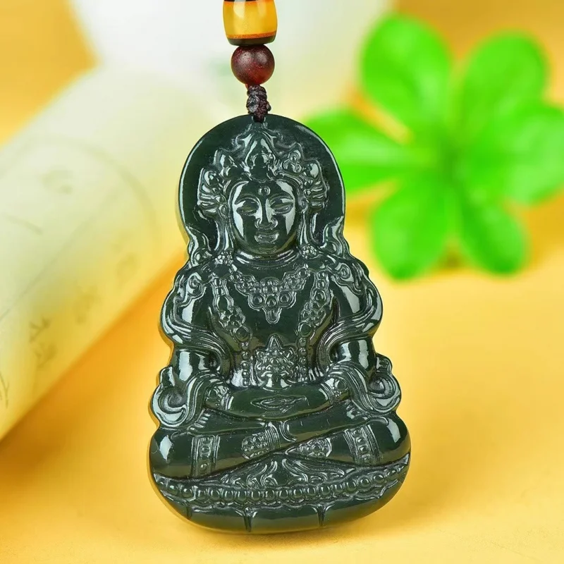 

Natural Hetian , Necklace, Guanyin Bodhisattva Amulet, Jade Pendant Men