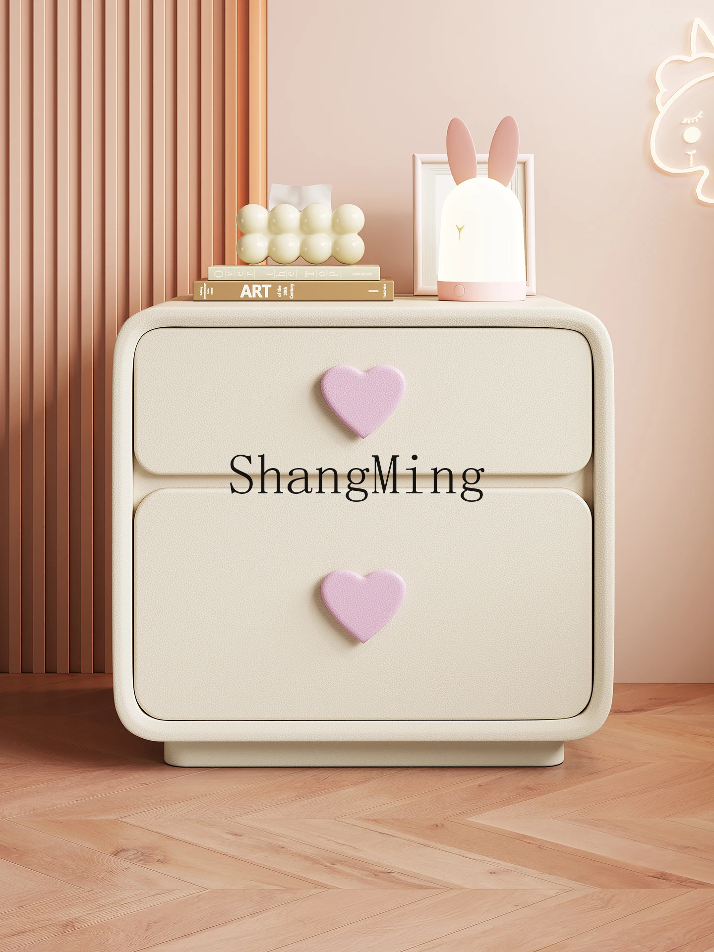 

CL Bedroom Nightstand Cream Style Bedside Creative Cute Small Solid Wood Storage Rack