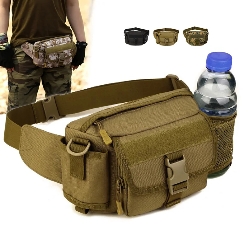 Men Waist Fanny Pack Shoulder Cross body Chest Bag Travel Hiking Climb Water Bottle Military Nylon Messenger Hip Bum Belt Bags