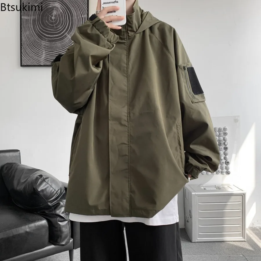 New Style Men's Outdoor Casual Jackets Korean Style Solid Loose-fit Functional Workwear Spring Autumn Men's Fashion Hooded Coats