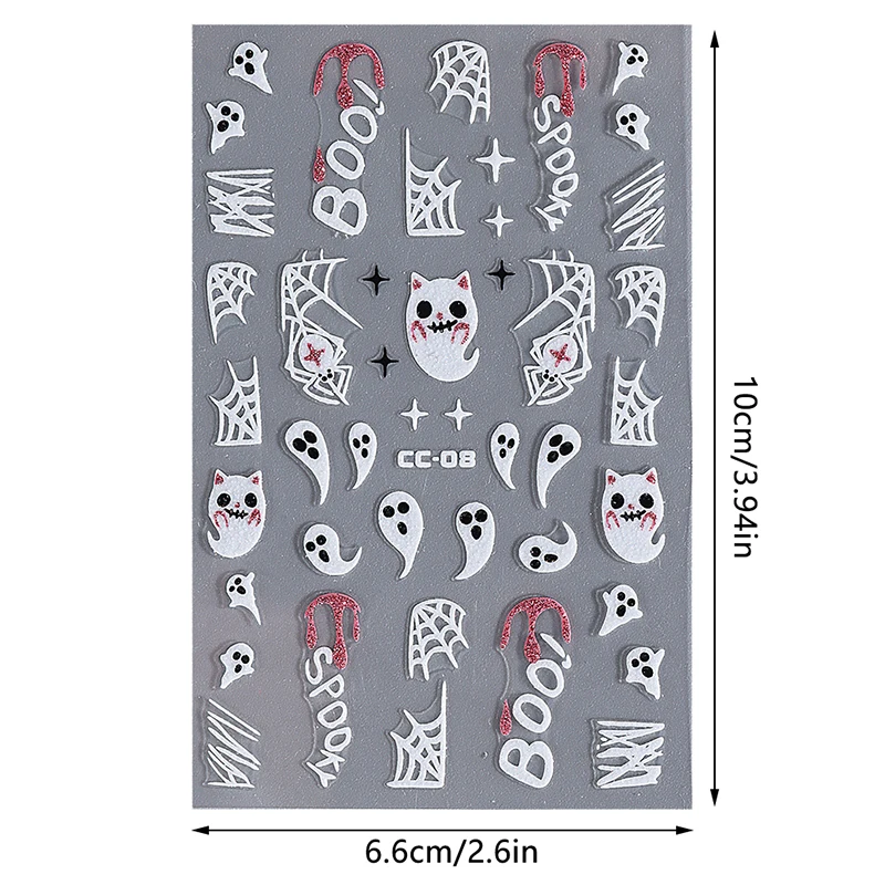 مضيئة تنقش شبح مضيئة مسمار الفن ملصقات هالوين الكرتون العنكبوت الجمجمة مسمار الشارات العنكبوت ويب المنزلق للتقليم DIY بها بنفسك