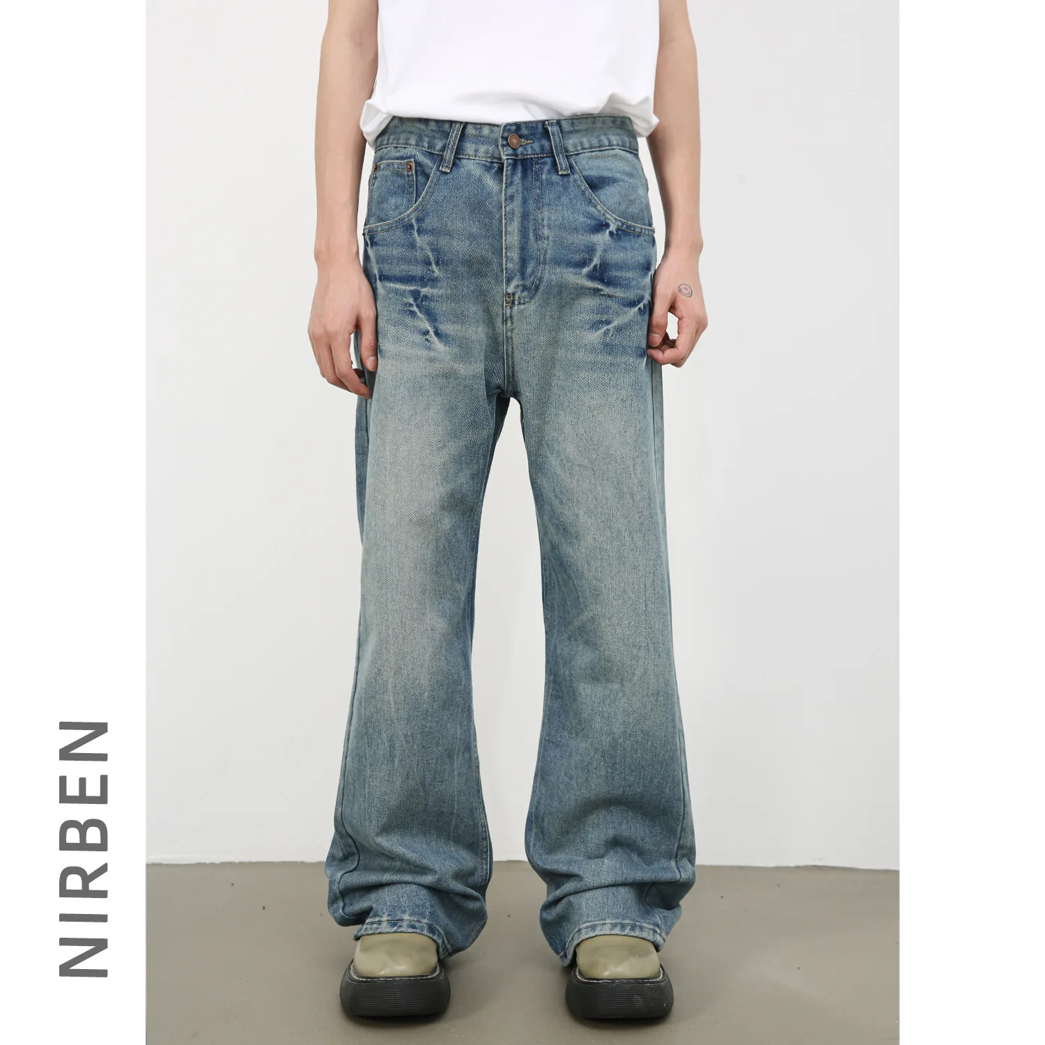Denim American High Street Washed Jeans Men's Old Loose Slightly Pulled Trousers