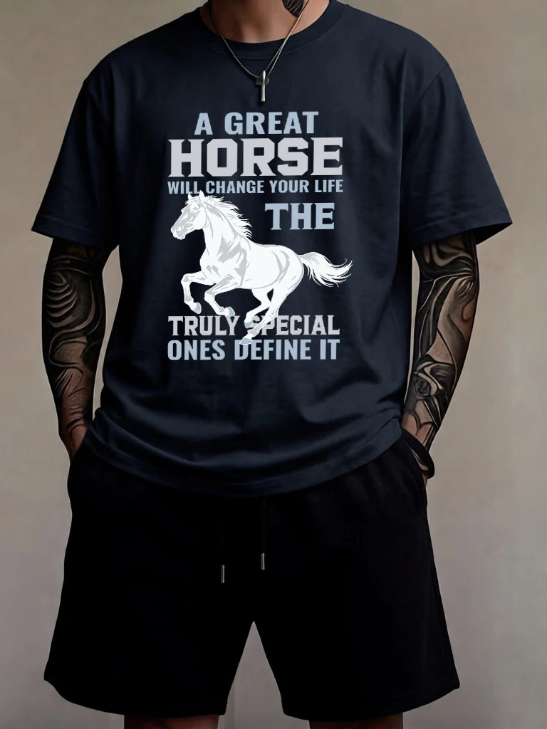 

The Great Horses Will Change Your Life Printed Beach Running Man'S T Shirts Set Drawstring Summer Short Pants Cotton Fashion Top