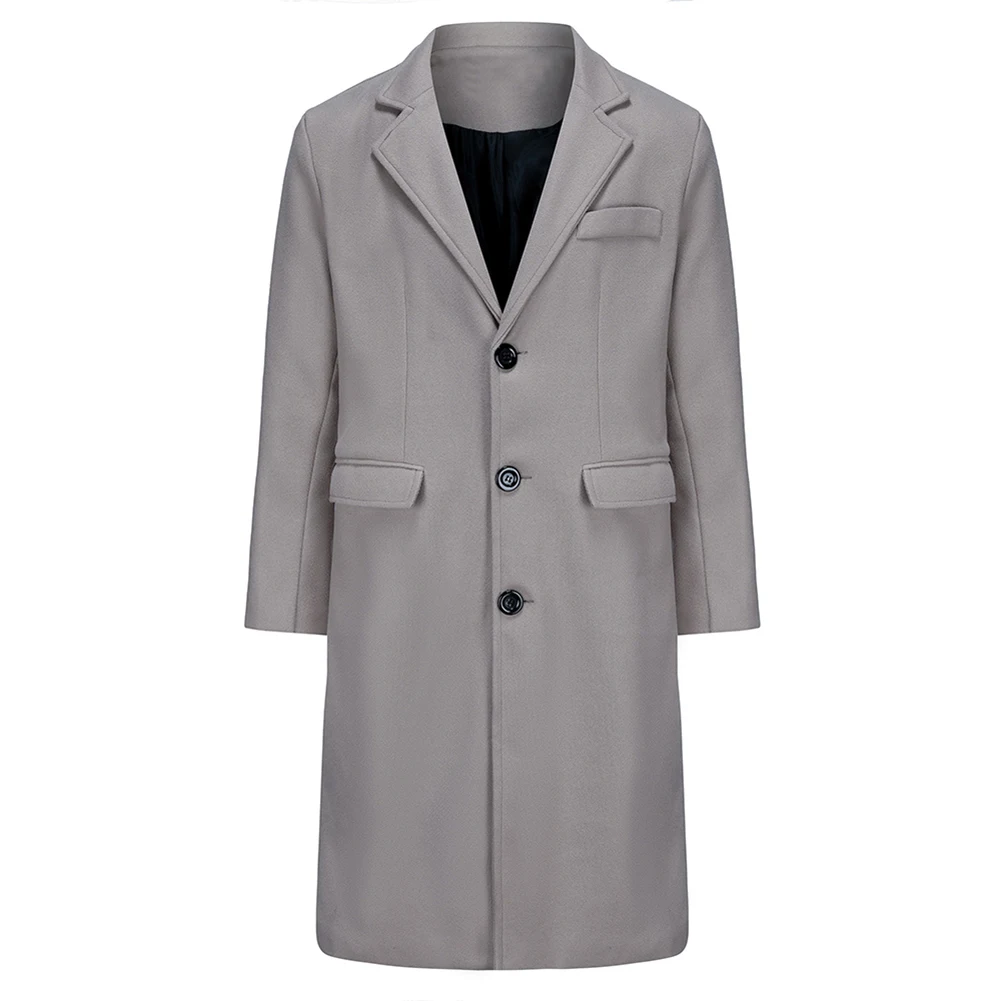 Men\\\'s Business Outerwear British Style Midlength Woolen Coat with Lapel Collar and Long Sleeves Suitable for Multiple Seasons