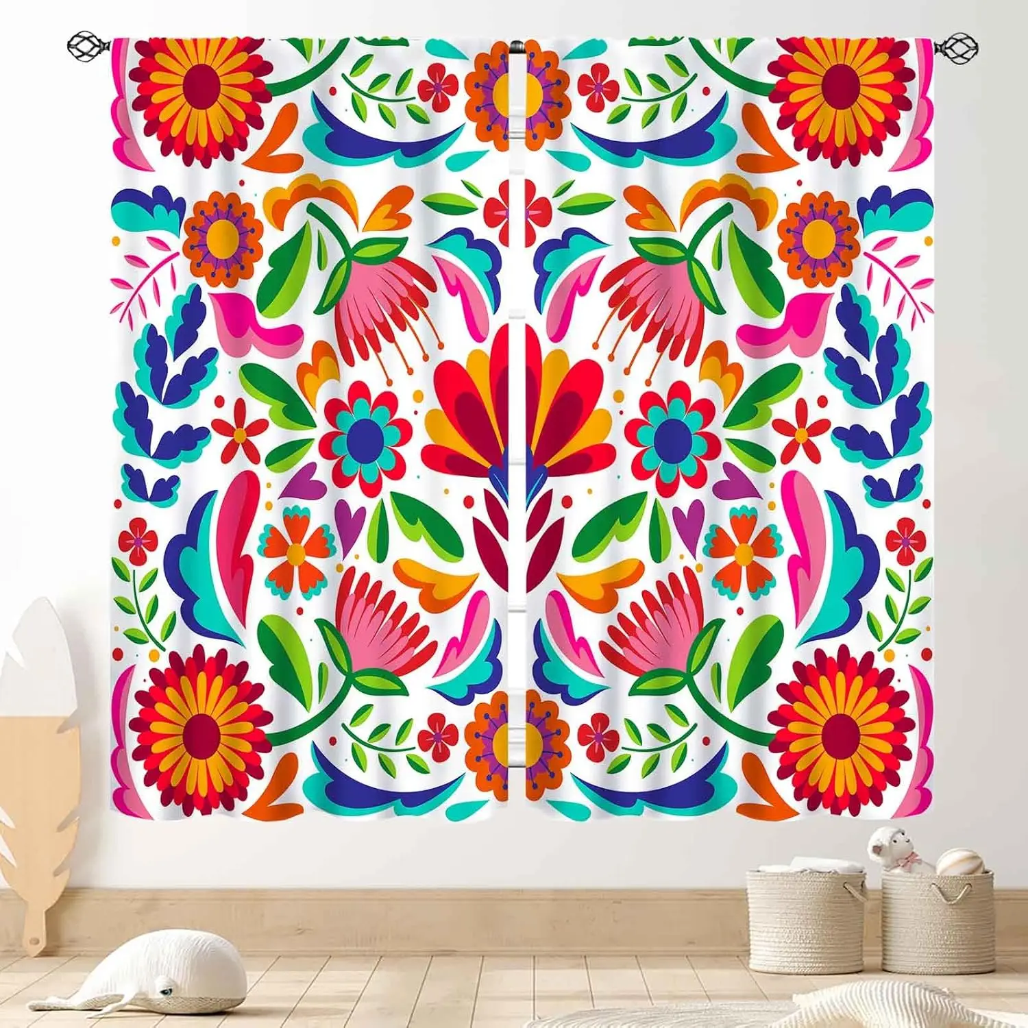 

Мексиканские цветочные шторы, Mexican Fiesta Cinco De Mayo Dia De Los Muertos, красочные цветочные принты, деревенские оконные драпировки