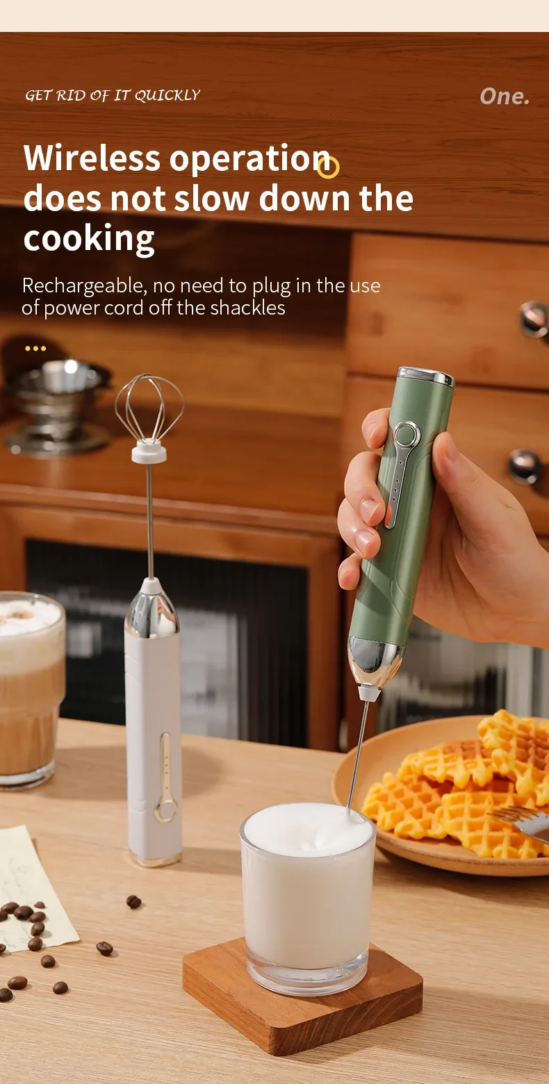 Drahtlose Typ-C Wiederaufladbare 3-geschwindigkeit Mini Handheld Milchaufschäumer Kaffeeaufschäumer Tragbare Küche Kochen Werkzeuge Schneebesen schaum Mixer – Detail 6