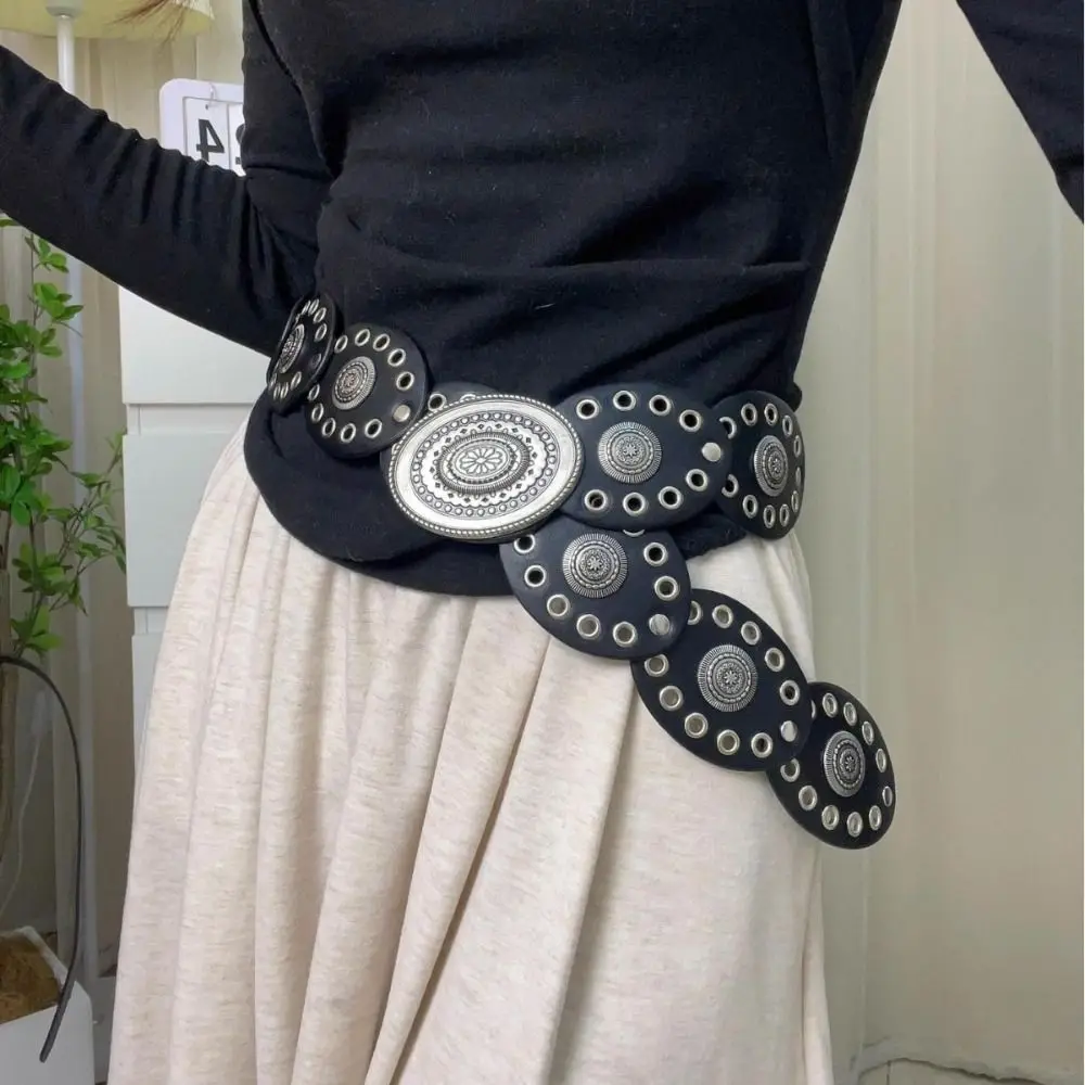 

Trendy Vintage Women's Belt Pu Leather Y2k Oval Waist Belt Punk Boho Dress Jeans Belt Waist Accessories