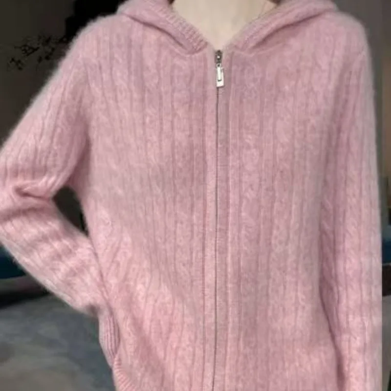 

new cardigan Coat autumn winter 2026 Explosions Hooded sweater women's short twist zipper knitwear loose cardigan jacket Ladies