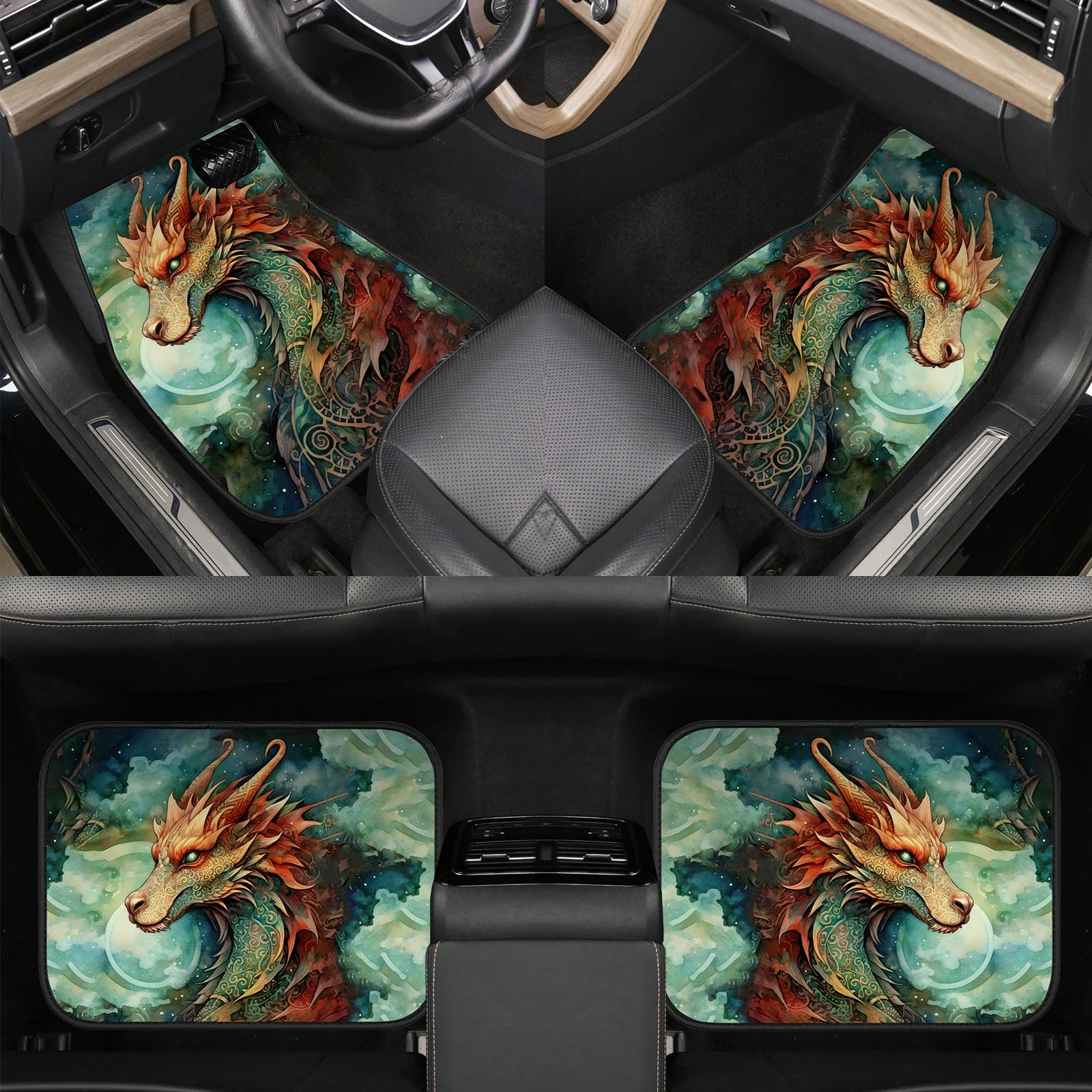 

Универсальный автомобильный напольный коврик с рисунком дракона, нескользящий прочный всесезонный автомобильный коврик, легко чистится и износостойкий напольный коврик