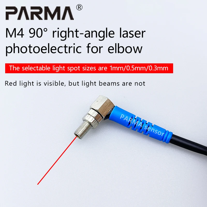 

The light spot of the M4 elbow 90° right-angle laser diffuse reflection photoelectric sensor can be selected as 2MM/1mm/0.5mm