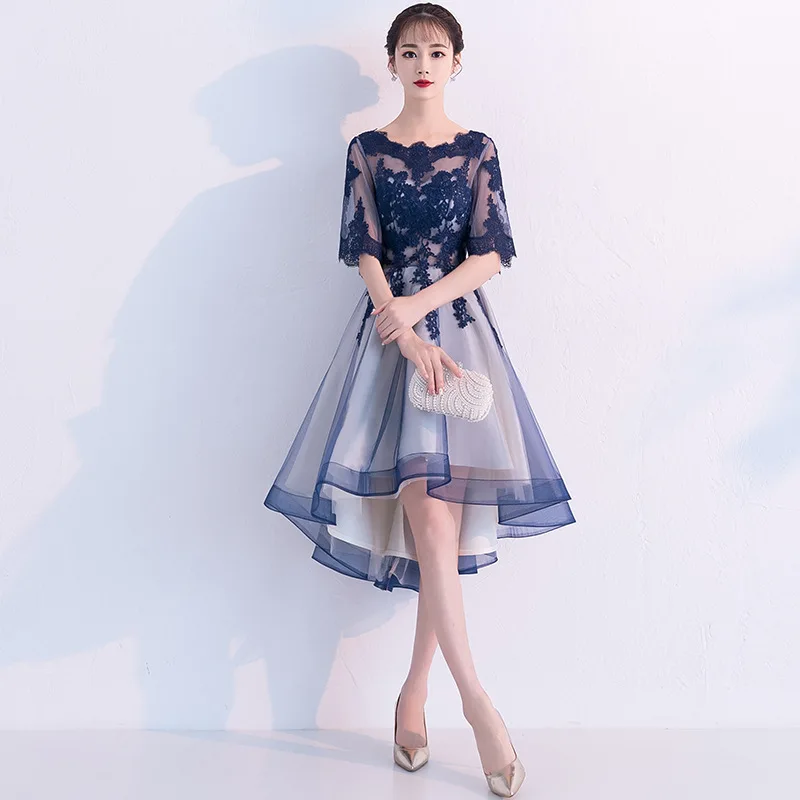 Small Formal Dress, Women's French 2026 New Style, Elegant Socialite Evening Dress, Navy Blue Mid Length Banquet Host Dress