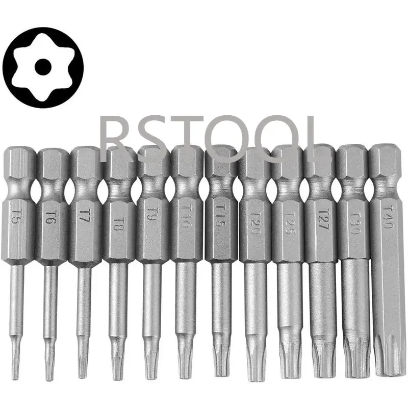 12pcs 1/4 Inch Hex Shank T5-T40 Torx Head Screw Driver Bit Set Security Tamper Proof Star 6 Point Screwdriver Kit Tools