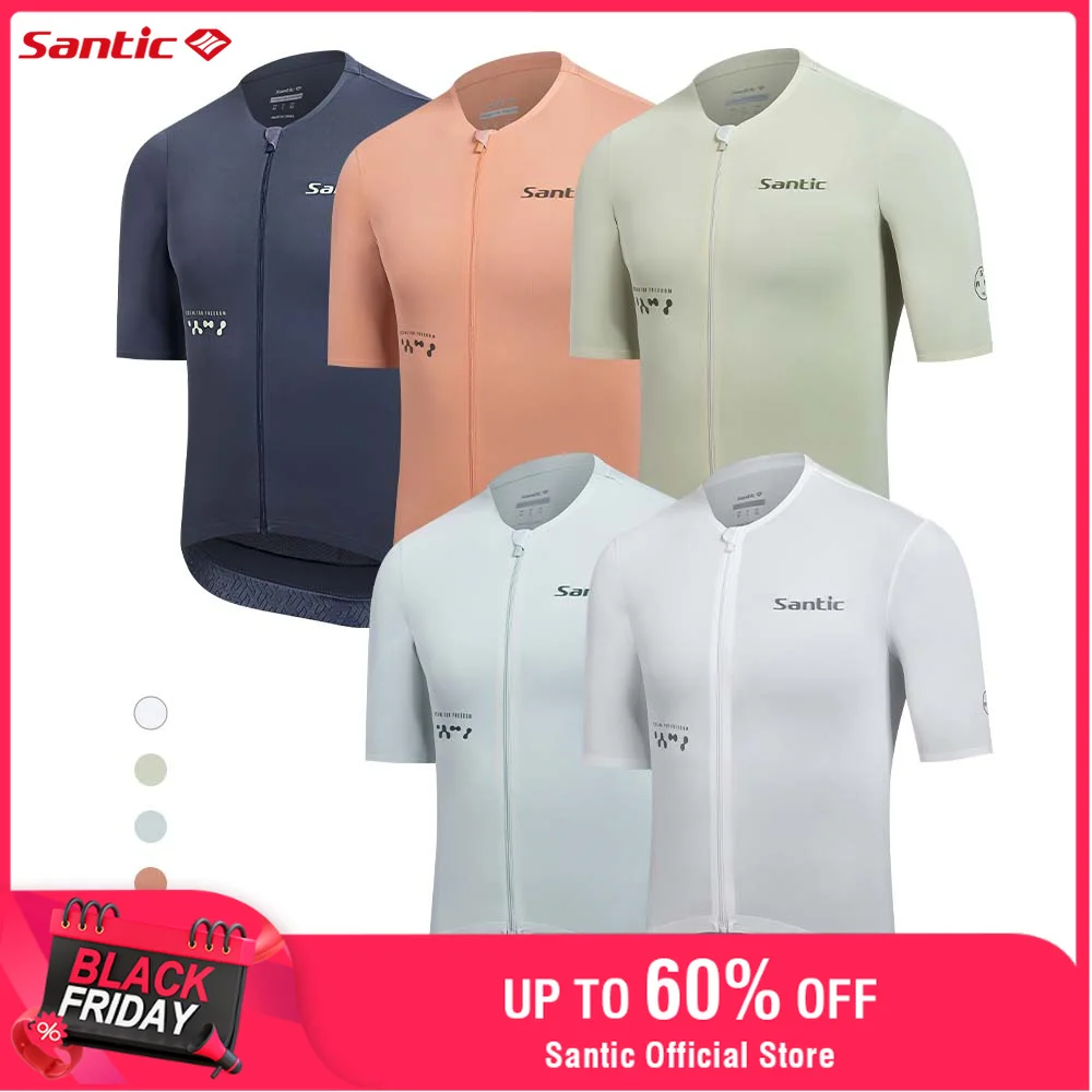 

Santic Men's Cycling Jerseys Short Sleeve Top Summer Highway Professional Cycling Jerseys with Pockets Quick Dry TM25C02250