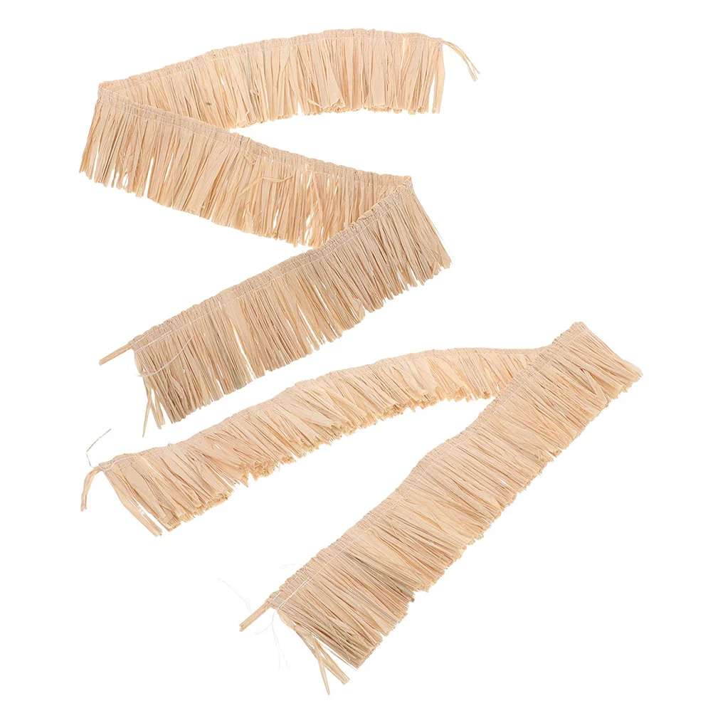 

2pcs Raffia Fringe Trim: Natural Woven Tassel Ribbon For Diy Luau Party Decorations Hawaiian Accessories Craft Supplies Wedding