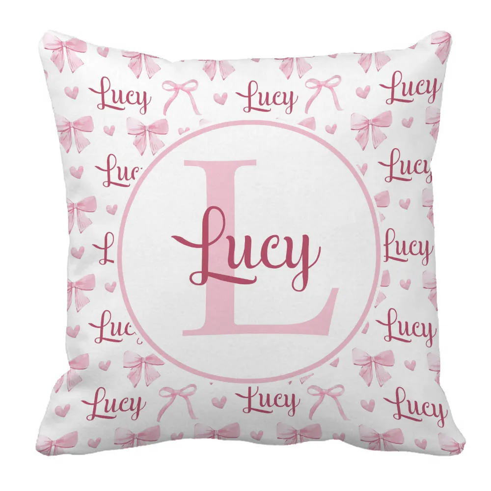 UOOPOO Personalized Name Pink Bow Baby Pillow Cover Set, Swaddle Set
