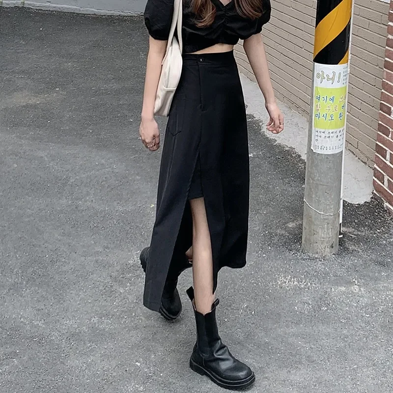 

Fashion Casual Sexy Female Skirt Elegant 2024 Spring Summer Women New High-waist Split Design Sense Thin All-match Long Skirts