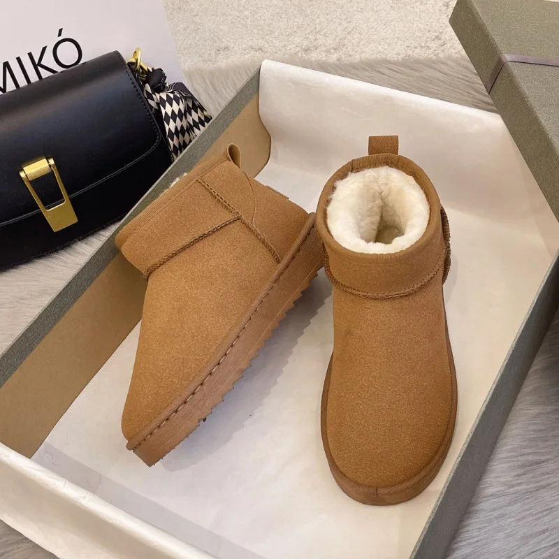 2025 Fashion Snow Boots Genuine Cow Leather Ankle Boots Warm Winter Women Shoes Non-slip Soles Woman Boots No Logo