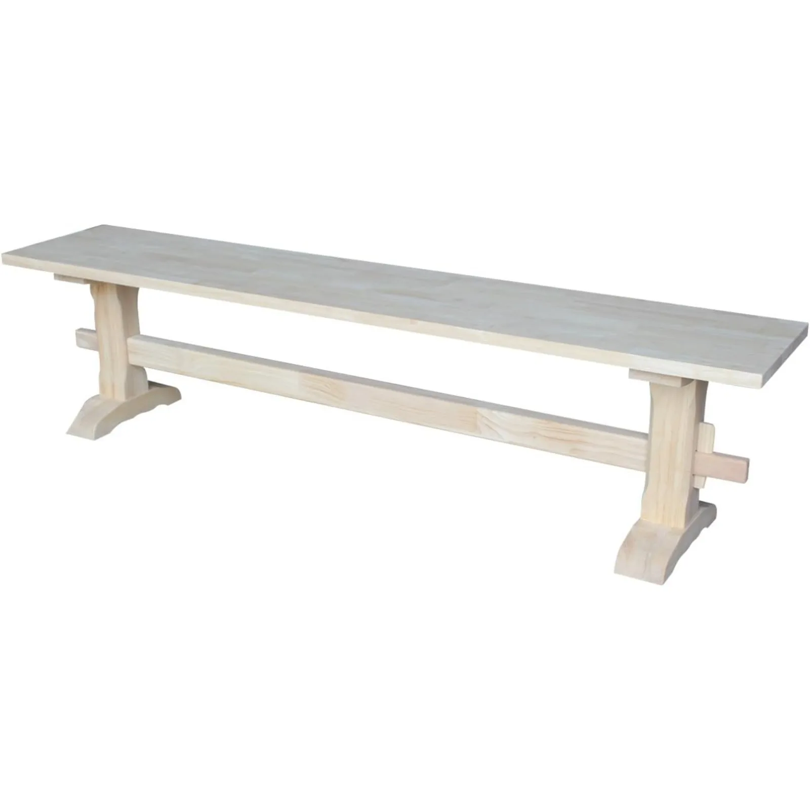 US International Concepts Unfinished Solid Hardwood Trestle Bench with Butcher Block Surface for Residential Use,