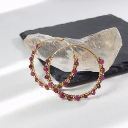 Lii Ji Natural Ruby Garnet American 14K Gold Filled 30mm Hoop Earrings Real Gemstone Handmade Trendy Female Jewelry
