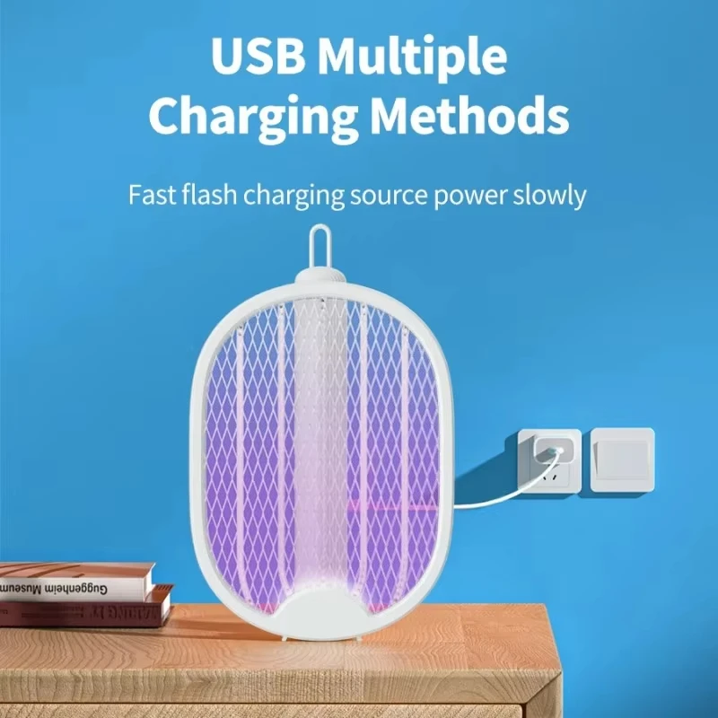 Upgraded 3000V Electric Mosquito Swatter with TYPE-C Charging 3-in-1 Functionality Includes Mosquito Killing Lamp And Fly Trap