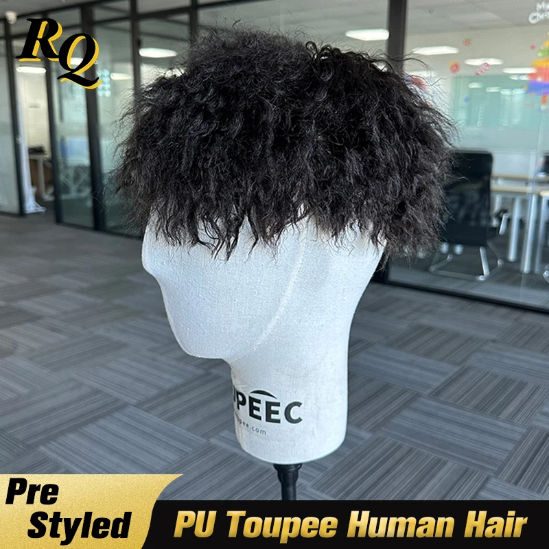 Pre Styled PU Thin Skin Men's Toupee Human Hair Men Wig 0.04-0.06mm Replacement Systems Hair Piece Protesis Capilar Hombre Male