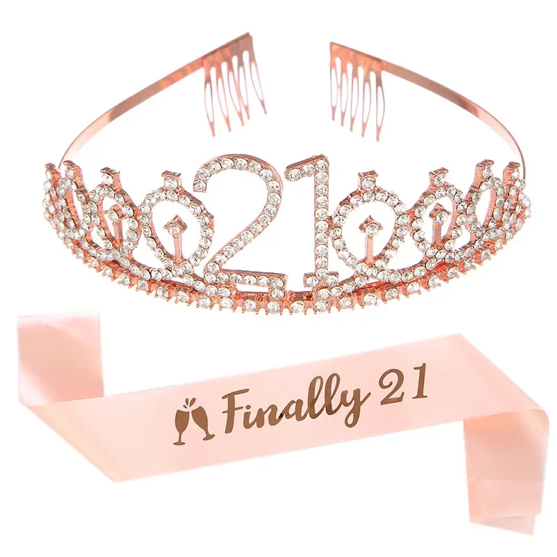 New Fashion Crystal Crown Headband 21st Birthday Headdress INALLY 21st Belt Ceremony Belt Party Supplies Hoops Women Accessories