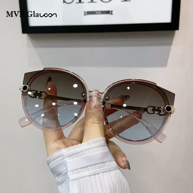 2022 New Vintage Cat Eye Round Sunglasses Women's Korean Version Metal Rimless Gradient Sun Glasses Luxury Shades UV400 очки