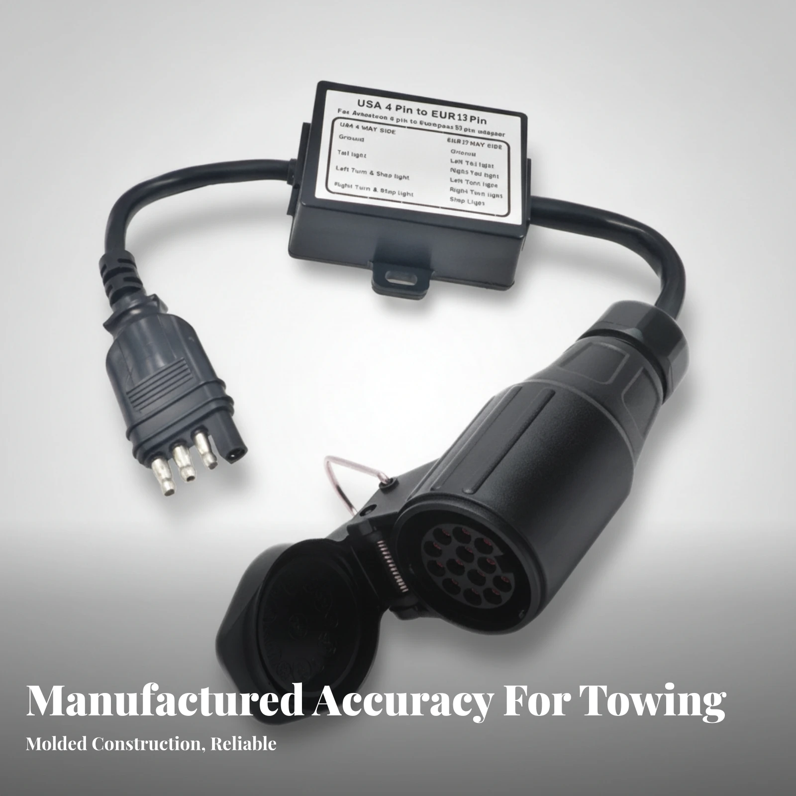 Trailer Adapter with Flexible Cable Wide Compatibility USA 4-Pin to European 13-Pin Trailer Adapter Rugged Lightweight