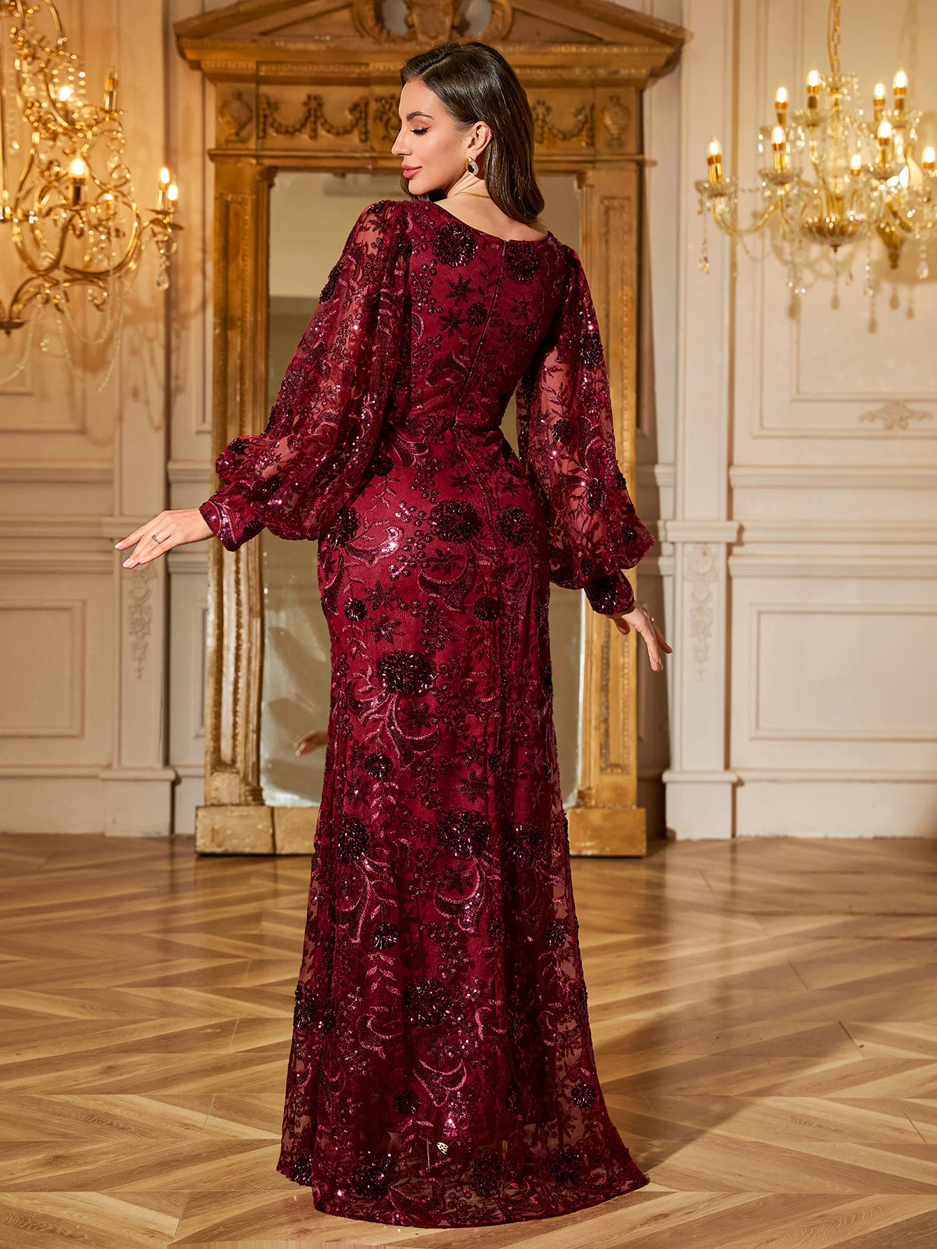 UNITHORSE عشوائي الأزهار المرأة فانوس على شكل حرف v كم الترتر المرقعة التطريز التخسيس الخصر حفلة ثوب مسائي فستان