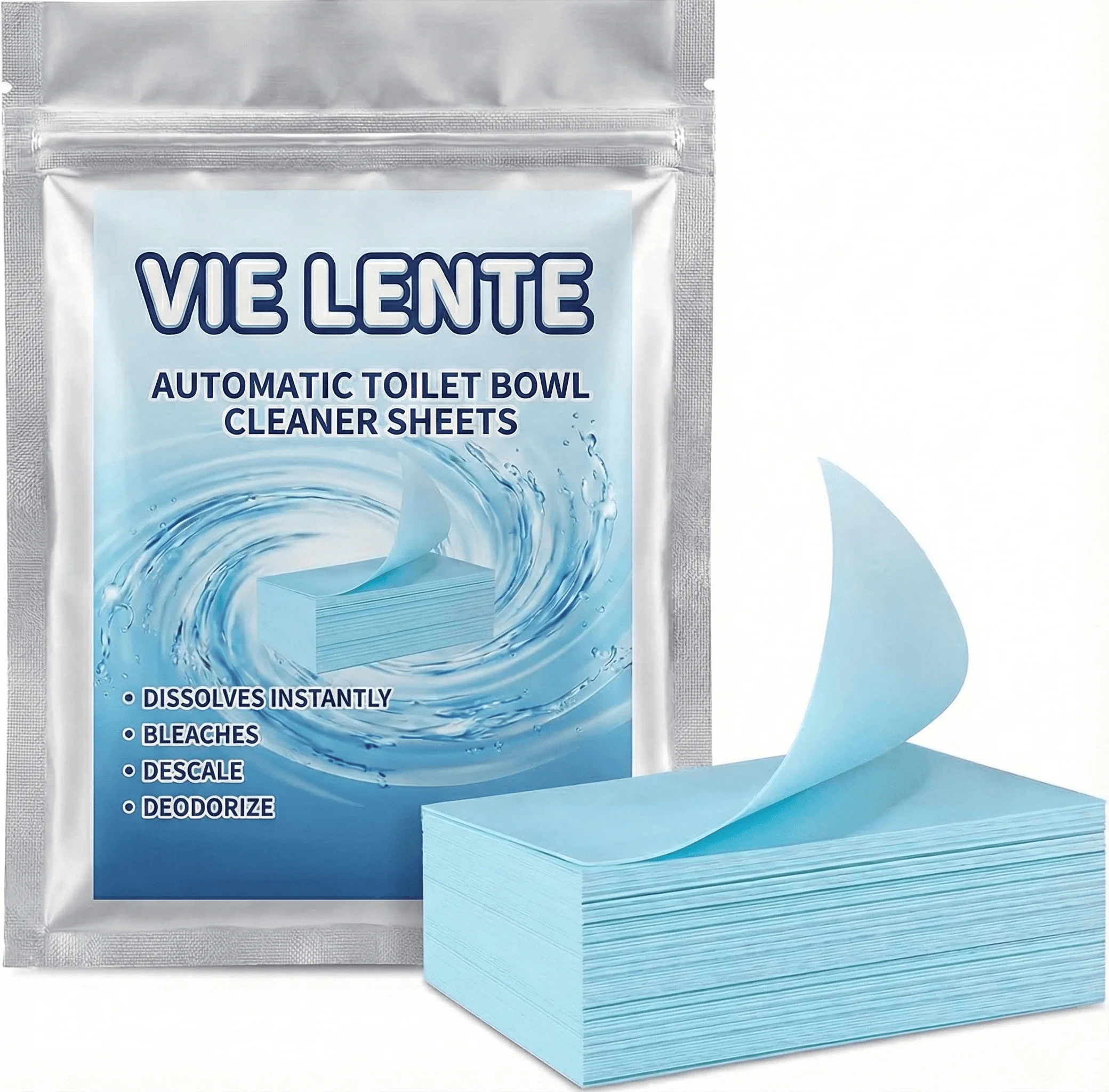 Hojas limpiadoras de inodoros azules, tiras disuasorias, limpieza profunda, desodorizante, descalcificación, tabletas de tanque seguras sépticas alternativas