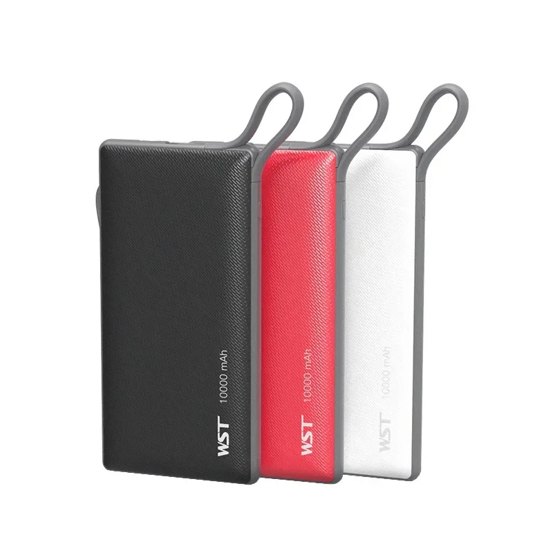 WST Power Bank 10000 mA Mobile Phone Universal Self-contained Cable 3-in-1 Ultra Thin Mobile Power Supply