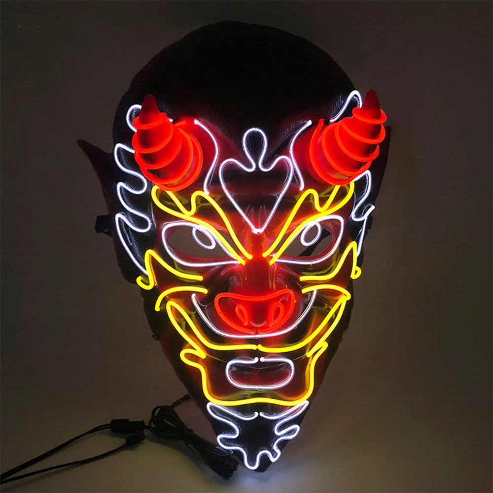 Popularne Halloween świecące mieszane kolory maska LED Light Up Horror maska Luminous Neon Cosplay maska na twarz Rave Halloween Supplies