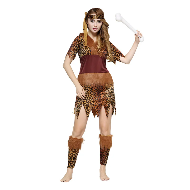 Adult Women's Wild Man loween Cosplay Costume Leopard Print Performance Clothes Role-plang Masquerade Ball Outfit