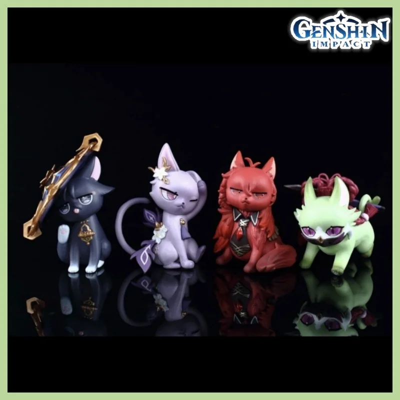 10cm Genshin Impact Zhongli Keqing Miko Cute Wanderer Yae Cats Anime Figurine Gk Action Figures Pvc Statue Toy Gifts Model Doll