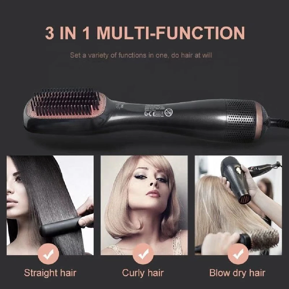 1PCS Hair Dryer Brush Blow Dryer Brush Straightener, 3-in-1 Professional 1200W Ionic Hot Air Brush Styler with Ceramic