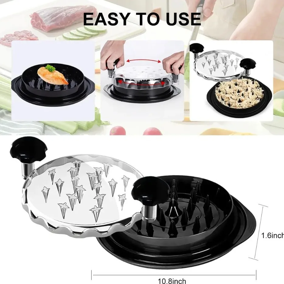 Upgraded Large Capacity Chicken Shredder with Transparent Cover, Anti-Slip Rotating Meat Shredding Tool, Multi-functional Cutter for Chicken, Beef, Cabbage and Various Vegetables Kitchen Gadget