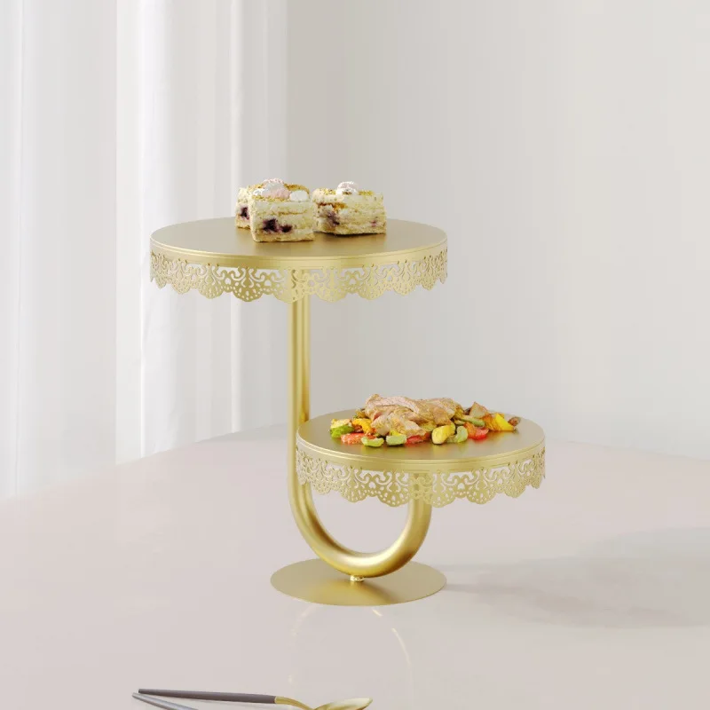 

European light luxury golden cake rack wedding decoration dessert table ornament cold meal coffee break table cake snack tray