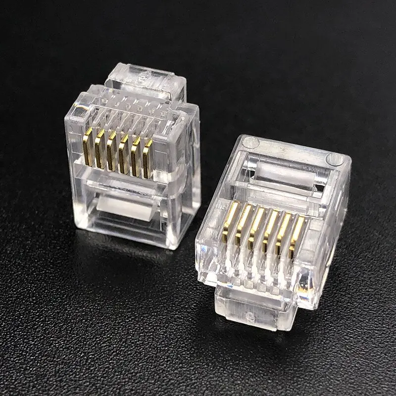 100PCS RJ12 telephone connector, 6P6C type connector, pure copper gold-plated six-core telephone wire connector